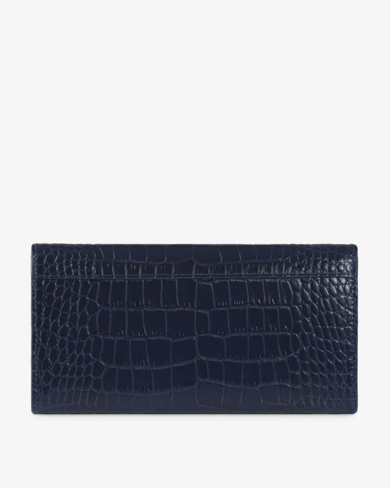 Navy Strathberry Multrees Chain Croc-Embossed Leather Wallet | UK COYZ-14092