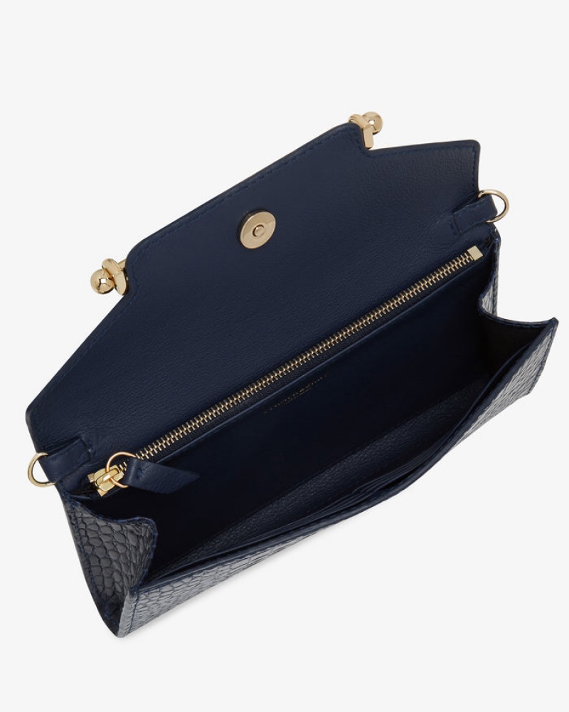 Navy Strathberry Multrees Chain Wallet Croc-Embossed Leather Mini Bag | UK GAWB-81956