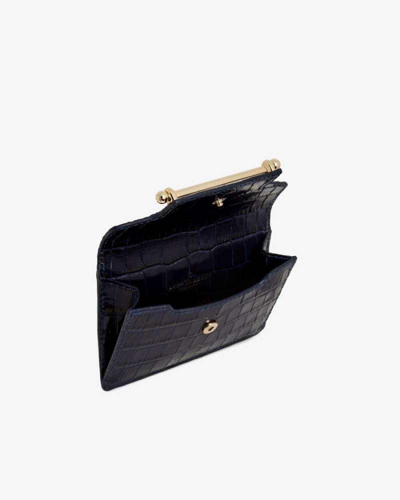 Navy Strathberry Multrees Compact Croc-Embossed Leather Wallet | UK HVCN-92571