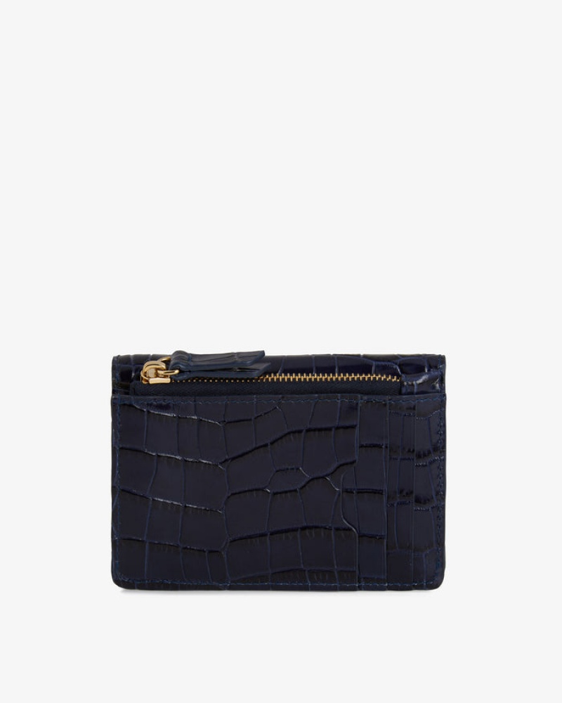 Navy Strathberry Multrees Compact Croc-Embossed Leather Wallet | UK HVCN-92571