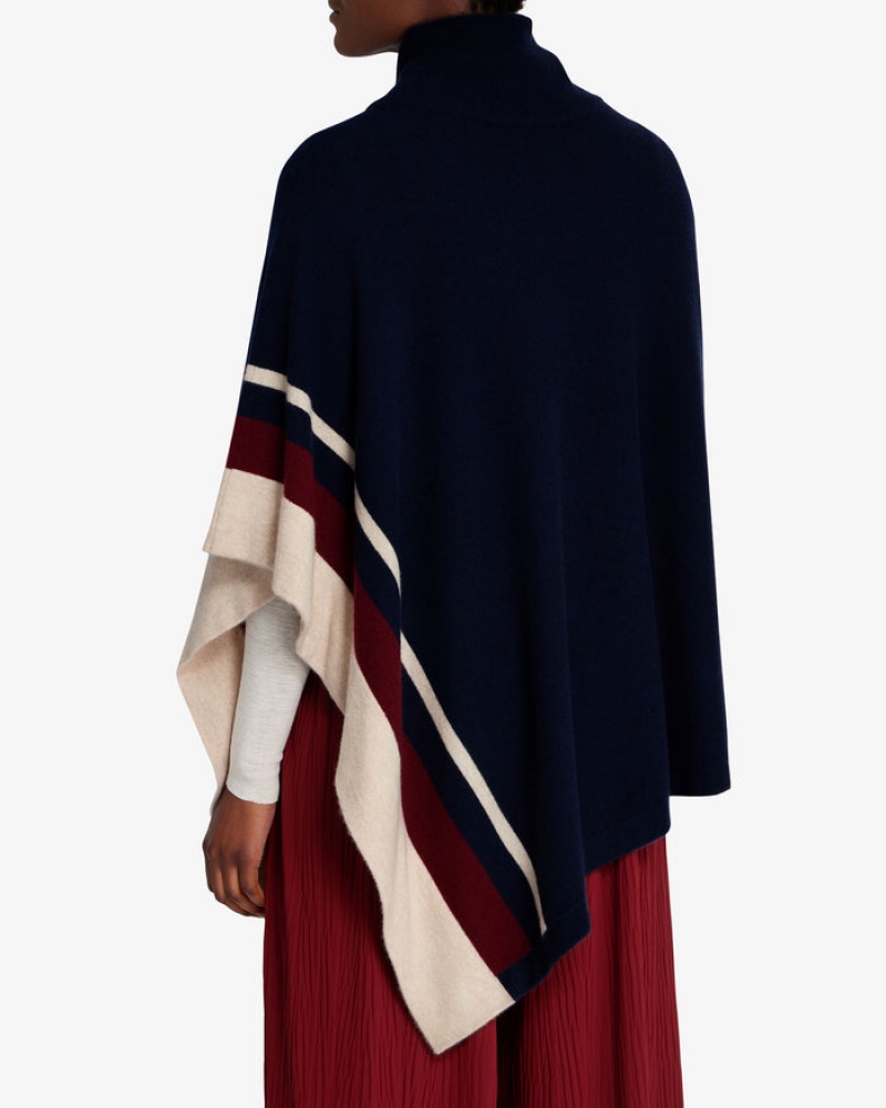 Navy Strathberry Pure Cashmere Asymmetric Poncho | UK NSEY-25834