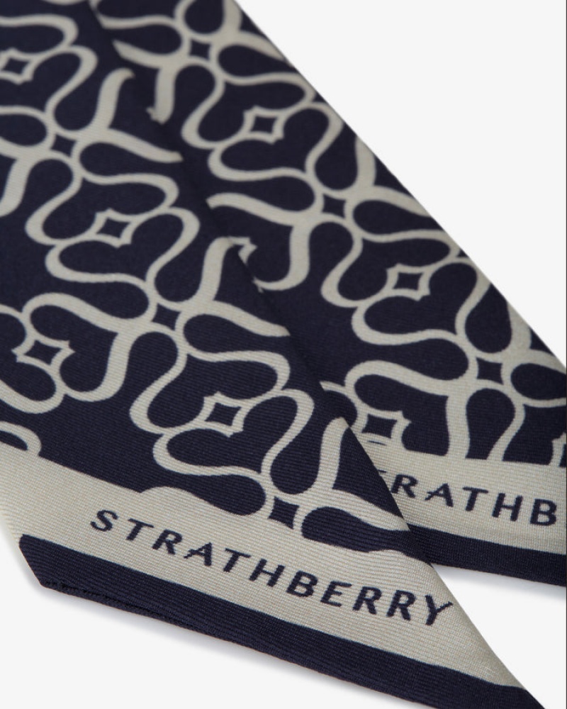 Navy Strathberry Silk Skinny Scarf | UK EKYU-40258