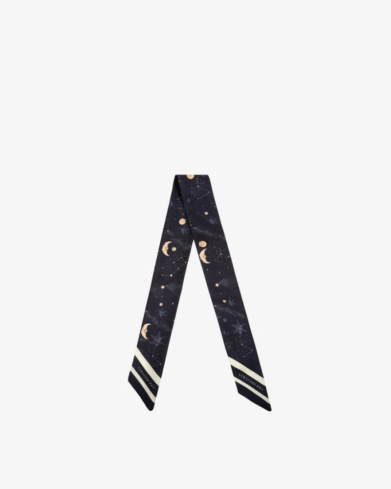 Navy Strathberry Silk Skinny Scarf | UK WRVI-21064