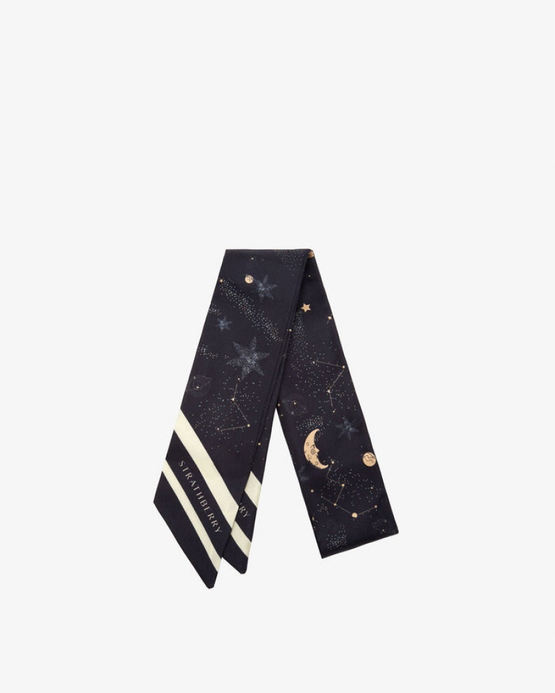 Navy Strathberry Silk Skinny Scarf | UK WRVI-21064