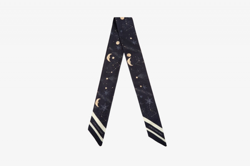 Navy Strathberry Silk Skinny Scarf | UK WRVI-21064