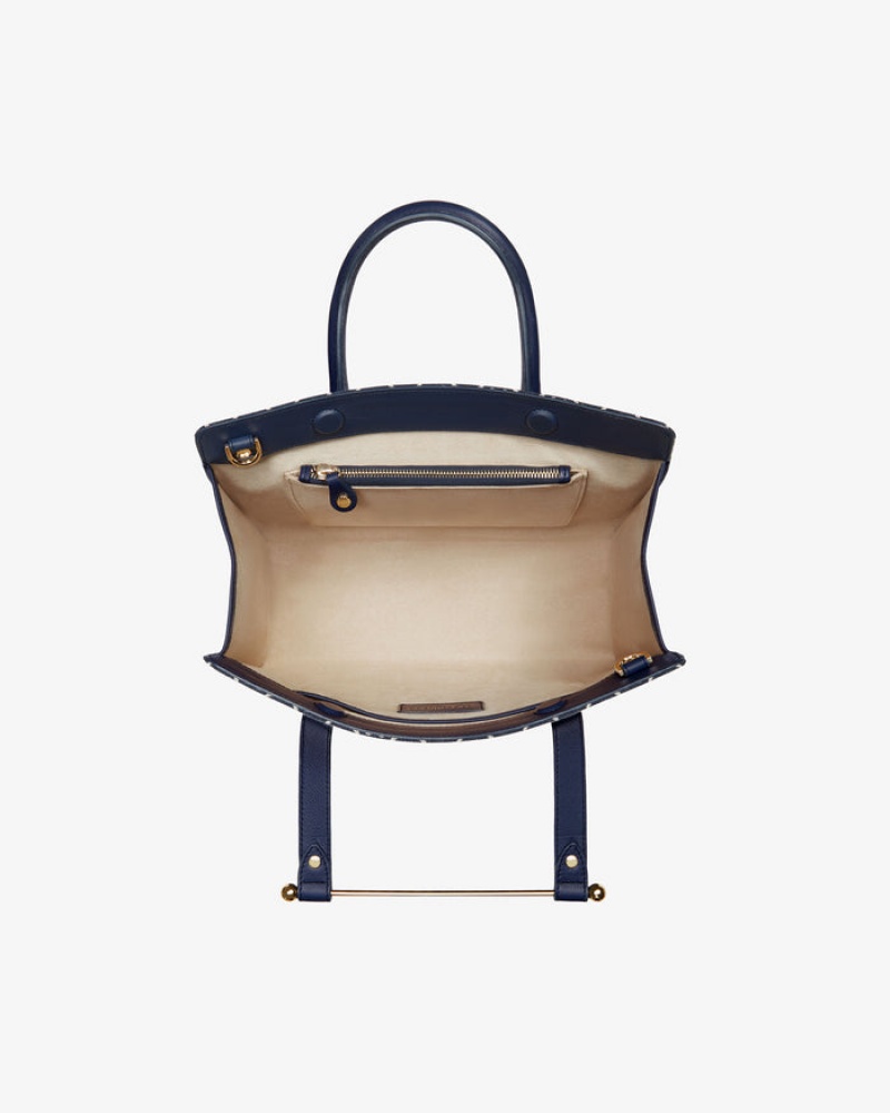 Navy Strathberry The Midi Tote Leather Crossbody Bag | UK LOEN-25698