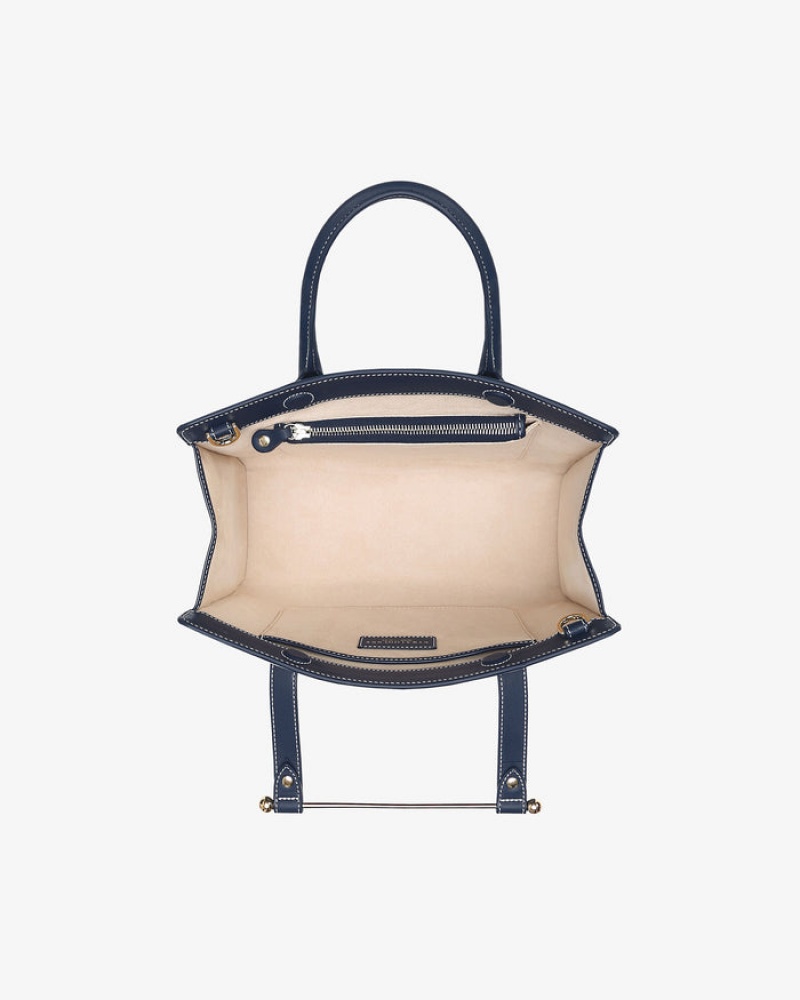 Navy Strathberry The Midi Tote With Stitch Top Handle Bag | UK DHXJ-20498