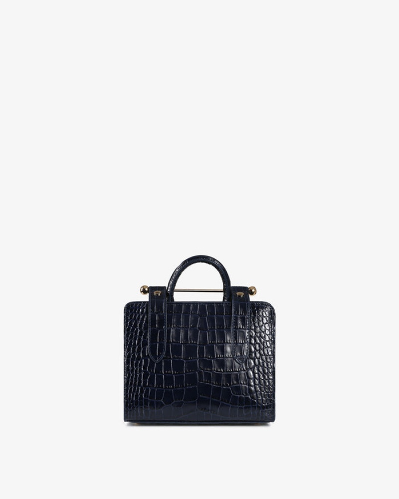 Navy Strathberry The Nano Tote Croc-Embossed Leather Mini Bag | UK KPJM-30518