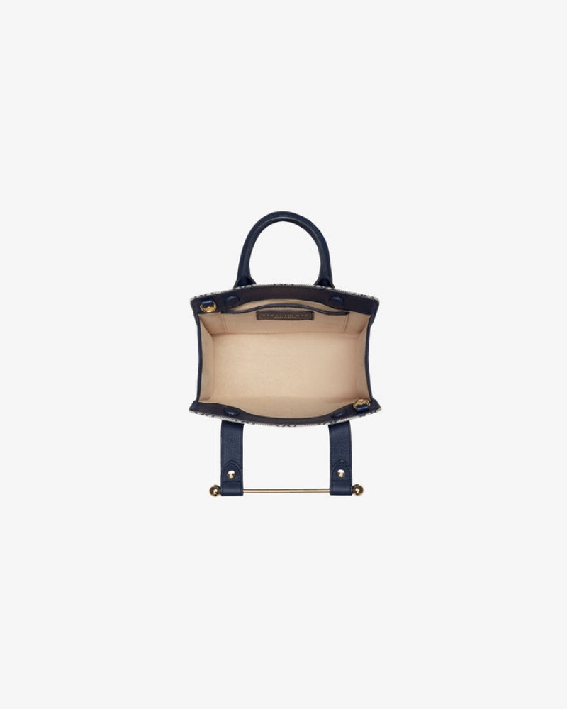 Navy Strathberry The Nano Tote Leather Crossbody Bag | UK POTA-07634