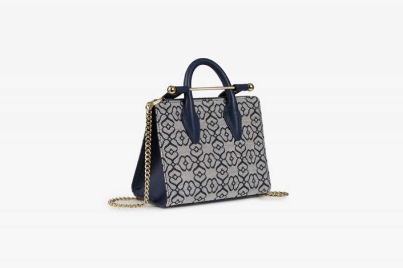 Navy Strathberry The Nano Tote Leather Crossbody Bag | UK POTA-07634