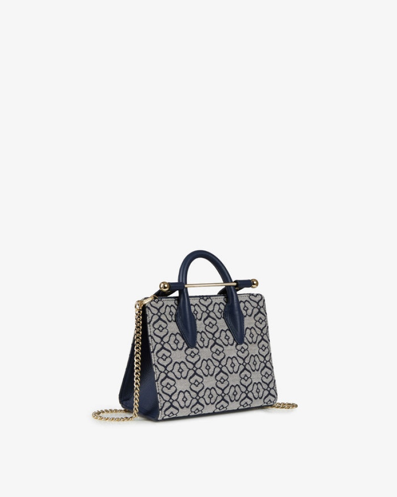 Navy Strathberry The Nano Tote Leather Mini Bag | UK GWPN-48379