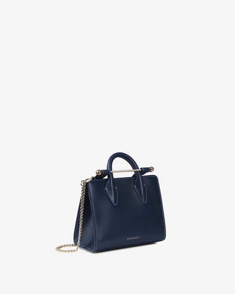 Navy Strathberry The Nano Tote With Stitch Mini Bag | UK TSZF-96708