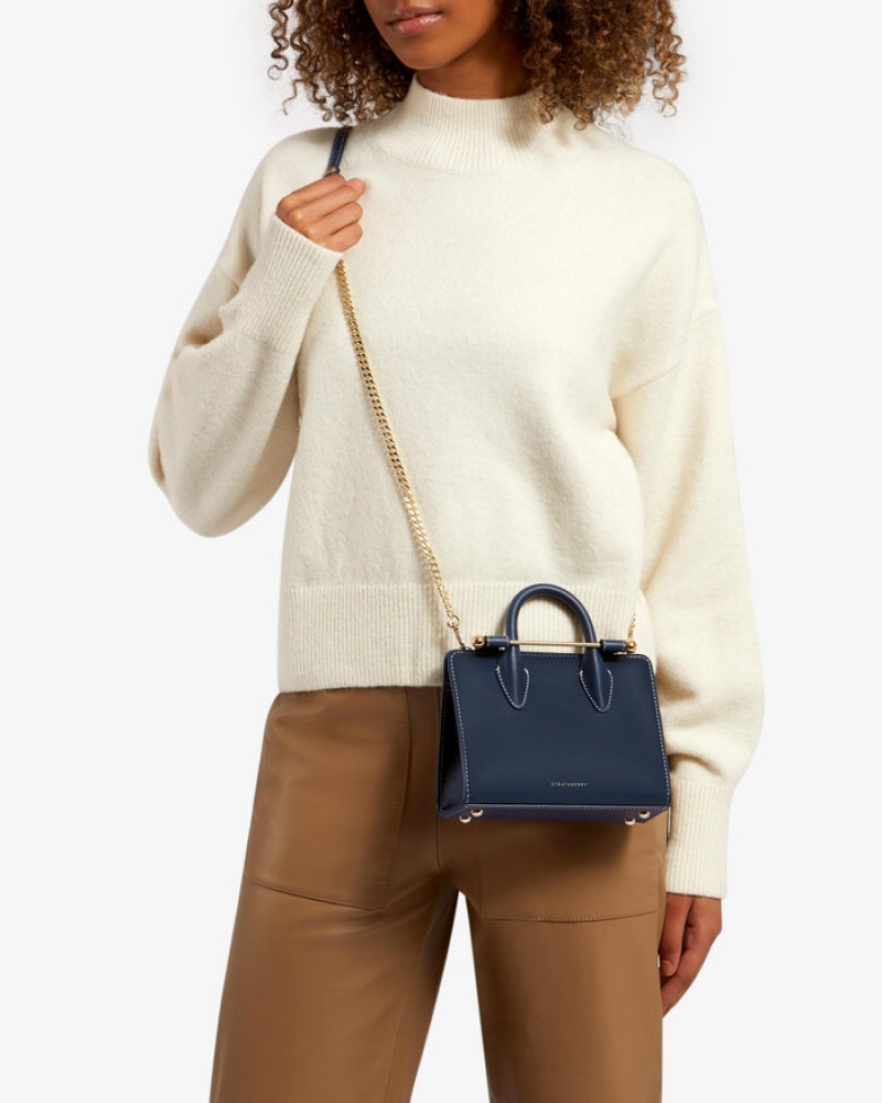 Navy Strathberry The Nano Tote With Stitch Mini Bag | UK TSZF-96708