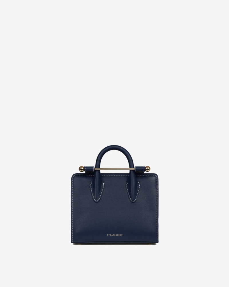 Navy Strathberry The Nano Tote With Stitch Mini Bag | UK TSZF-96708