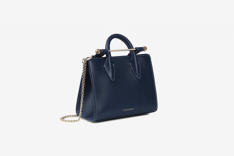 Navy Strathberry The Nano Tote With Stitch Mini Bag | UK TSZF-96708