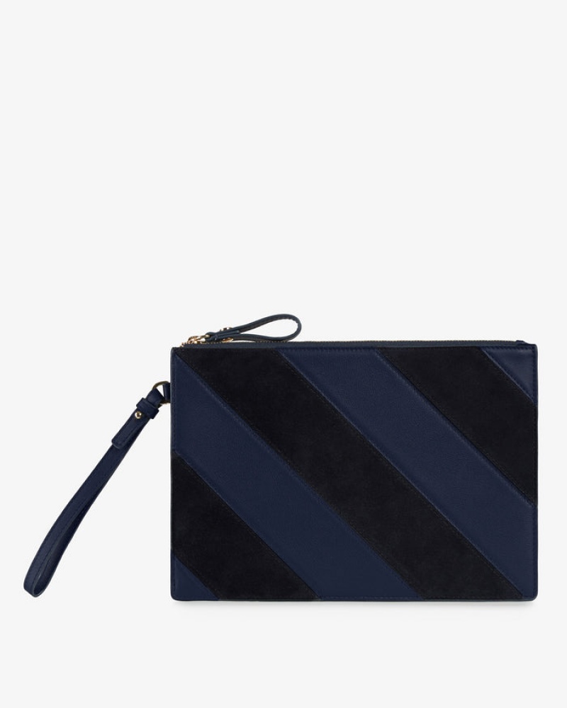 Navy Strathberry Wristlet Leather/Suede Clutch Bag | UK VEBG-38097