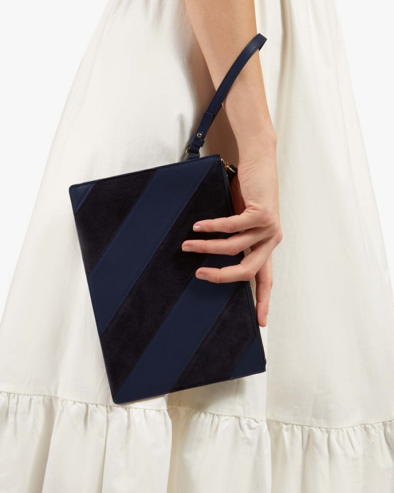 Navy Strathberry Wristlet Leather/Suede Clutch Bag | UK VEBG-38097