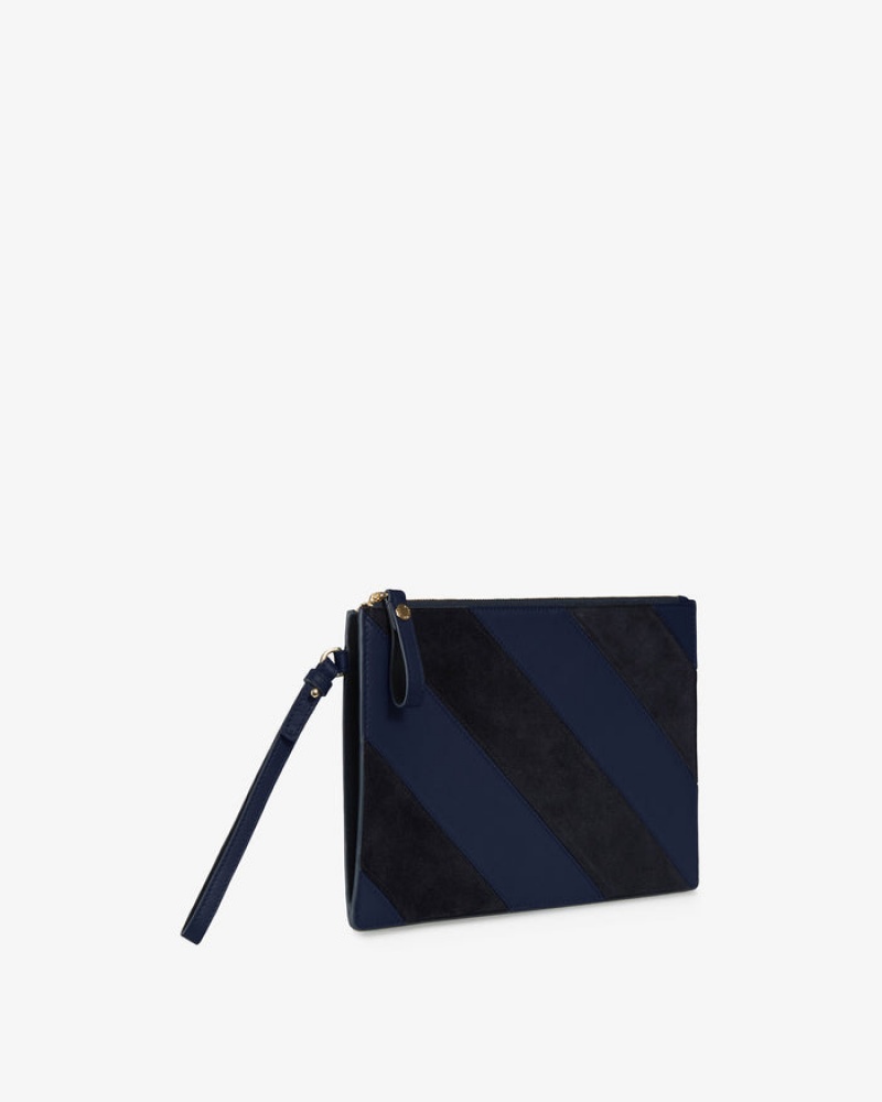 Navy Strathberry Wristlet Leather/Suede Clutch Bag | UK VEBG-38097