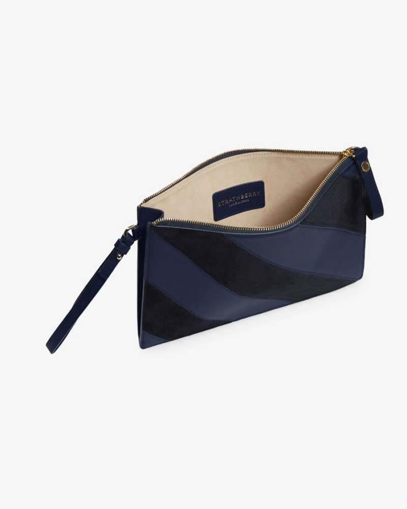 Navy Strathberry Wristlet Leather/Suede Clutch Bag | UK VEBG-38097