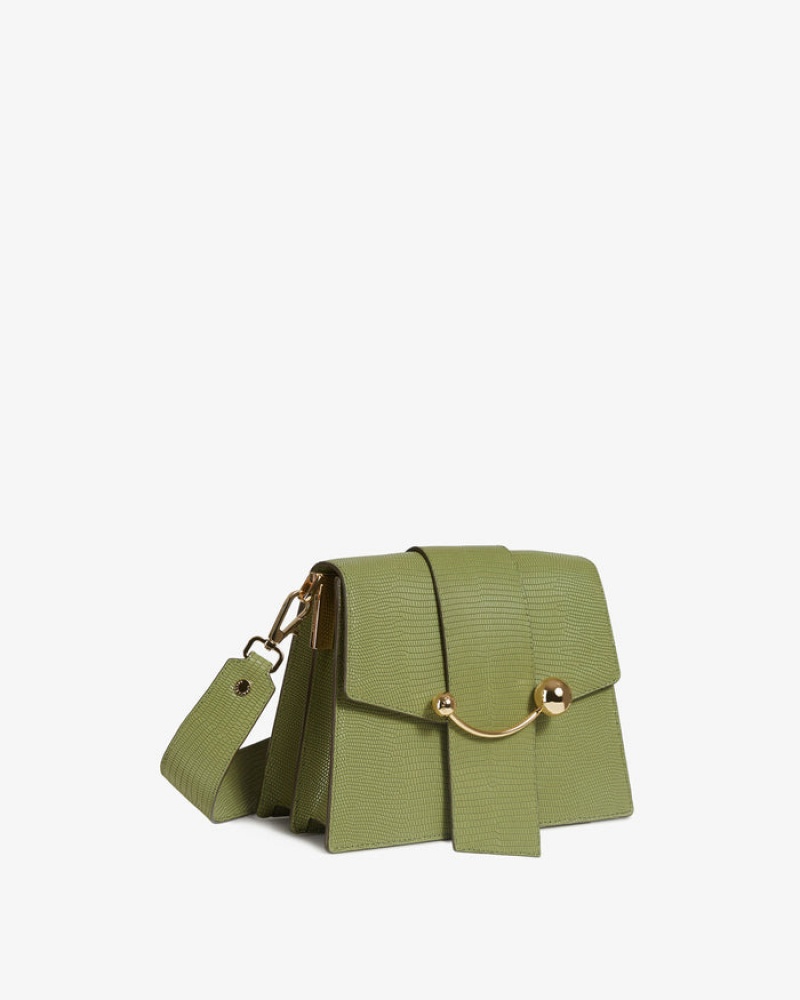 Olive Strathberry Box Crescent Lizard-Embossed Leather Shoulder Bag | UK EVWD-92583