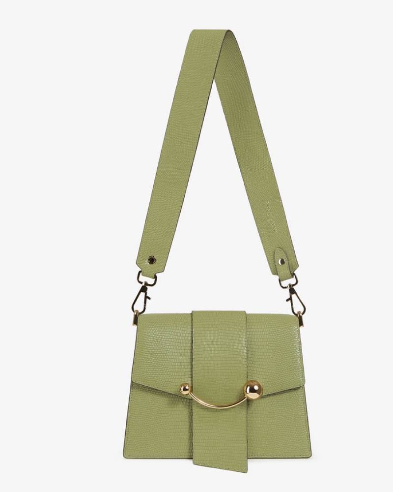 Olive Strathberry Box Crescent Lizard-Embossed Leather Shoulder Bag | UK EVWD-92583