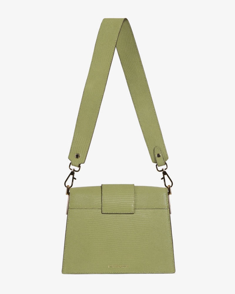 Olive Strathberry Box Crescent Lizard-Embossed Leather Shoulder Bag | UK EVWD-92583