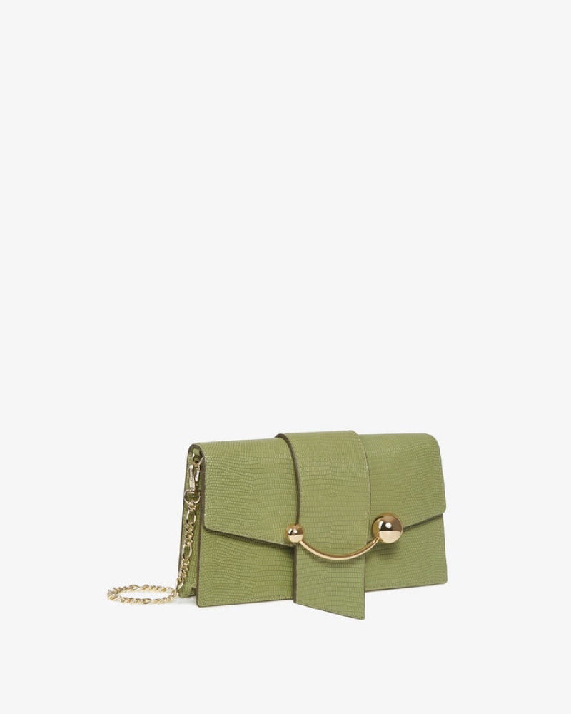 Olive Strathberry Crescent On A Chain Lizard-Embossed Leather Mini Bag | UK KOLI-96810