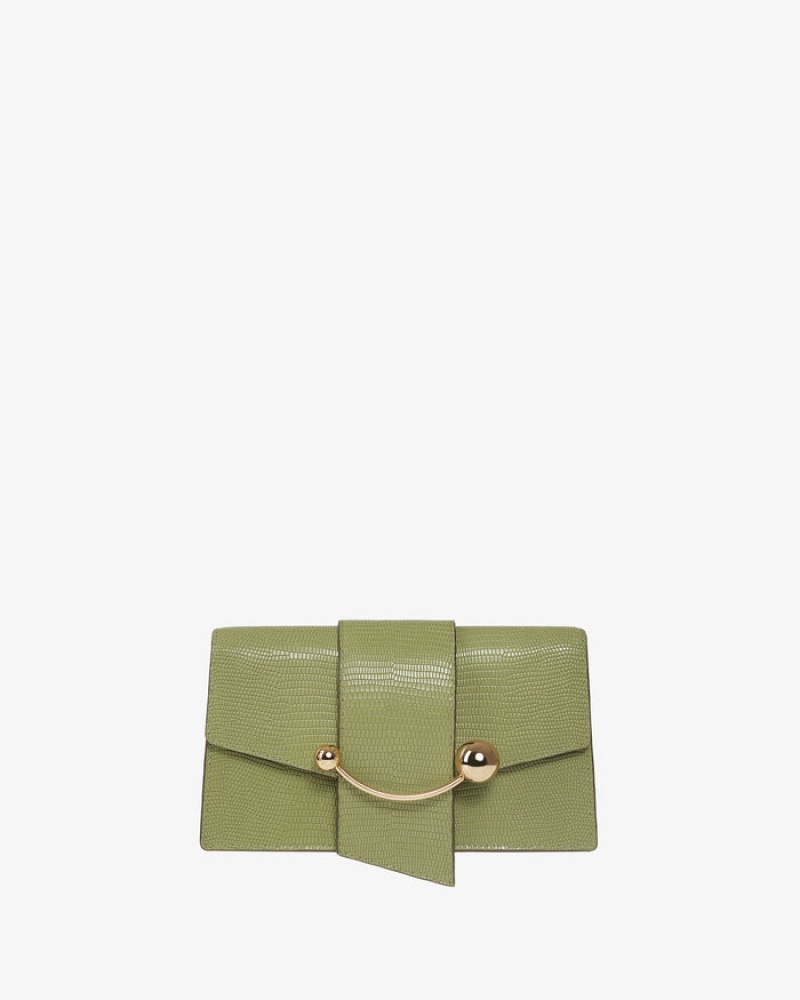 Olive Strathberry Crescent On A Chain Lizard-Embossed Leather Mini Bag | UK KOLI-96810