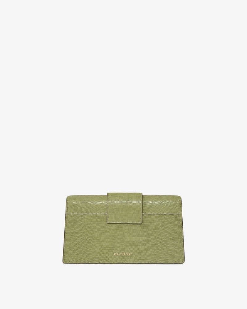 Olive Strathberry Crescent On A Chain Lizard-Embossed Leather Mini Bag | UK KOLI-96810