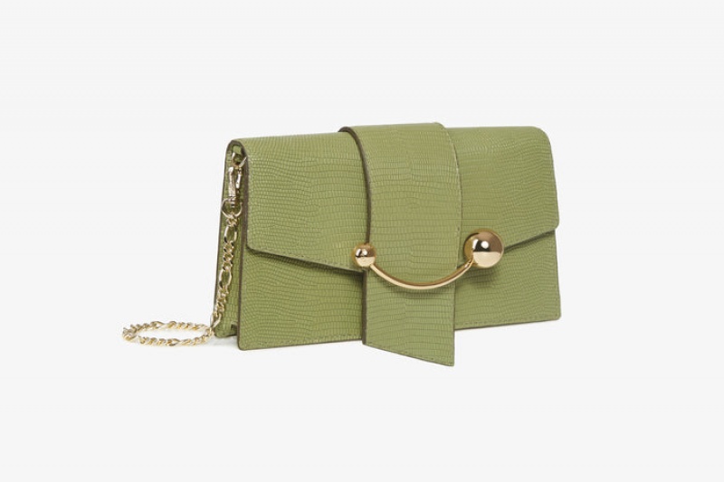 Olive Strathberry Crescent On A Chain Lizard-Embossed Leather Mini Bag | UK KOLI-96810