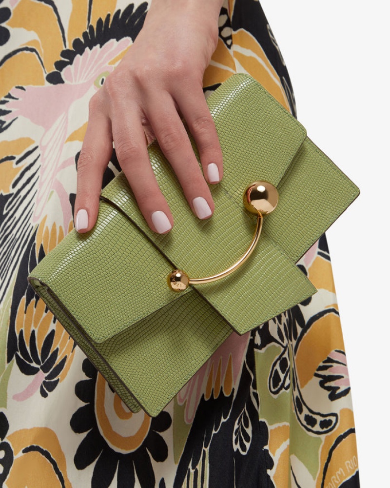 Olive Strathberry Crescent On A Chain Lizard-Embossed Leather Clutch Bag | UK NCUS-07693