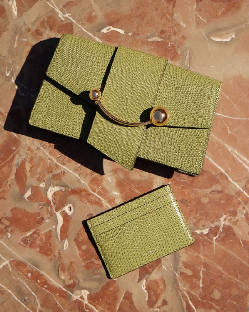 Olive Strathberry Crescent On A Chain Lizard-Embossed Leather Clutch Bag | UK NCUS-07693