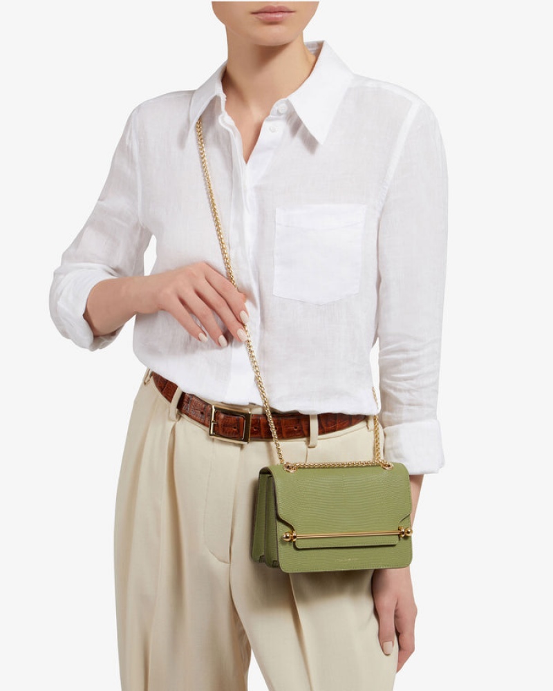 Olive Strathberry East/West Mini Lizard-Embossed Leather Shoulder Bag | UK BIAO-31954