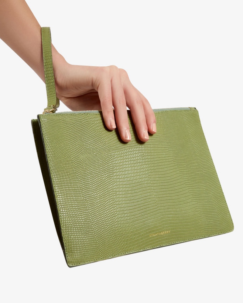 Olive Strathberry Pouch On A Chain Lizard-Embossed Leather Mini Bag | UK PLER-82340