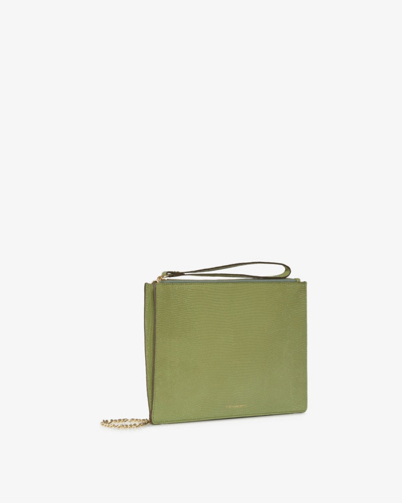 Olive Strathberry Pouch On A Chain Lizard-Embossed Leather Mini Bag | UK PLER-82340