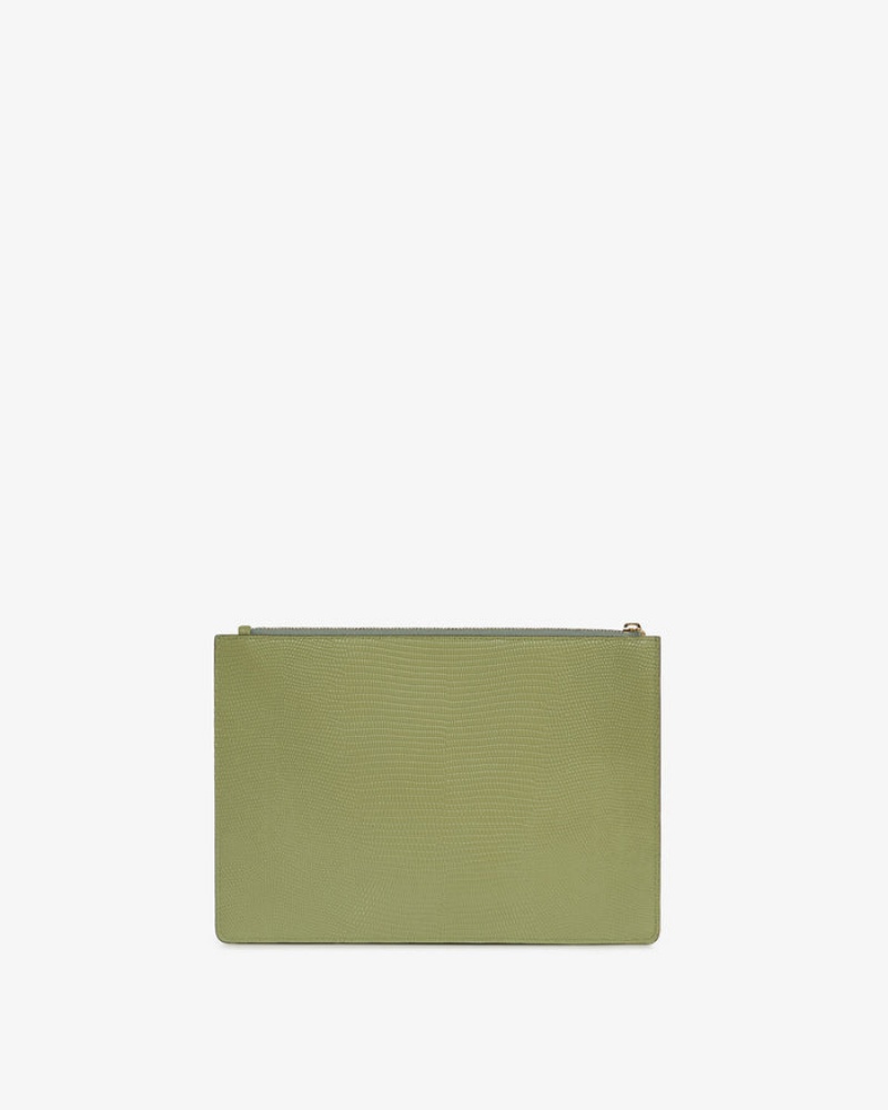 Olive Strathberry Pouch On A Chain Lizard-Embossed Leather Mini Bag | UK PLER-82340