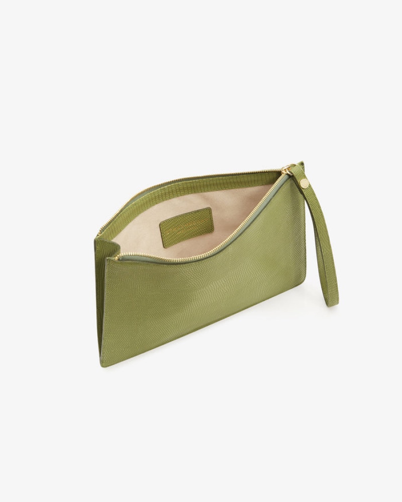 Olive Strathberry Pouch On A Chain Lizard-Embossed Leather Mini Bag | UK PLER-82340