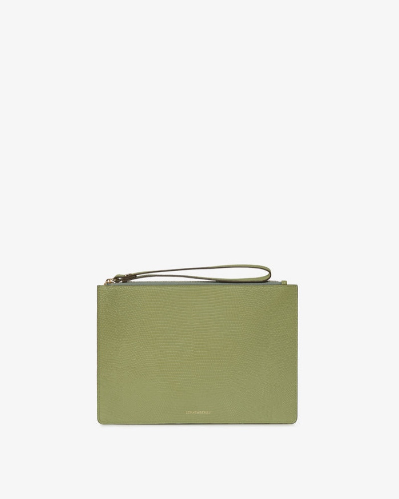 Olive Strathberry Pouch On A Chain Lizard-Embossed Leather Crossbody Bag | UK IVSM-58403