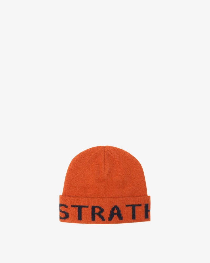 Orange Strathberry 100 Cashmere Logo Beanie | UK QBNJ-89536