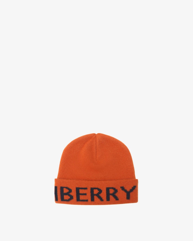 Orange Strathberry 100 Cashmere Logo Beanie | UK QBNJ-89536