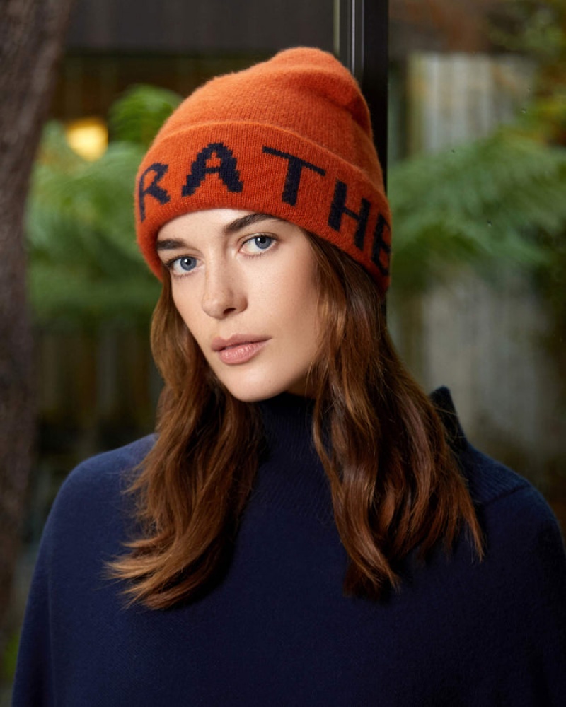 Orange Strathberry 100 Cashmere Logo Beanie | UK QBNJ-89536