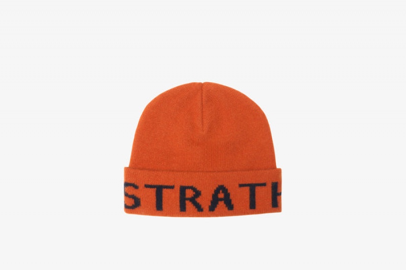 Orange Strathberry 100 Cashmere Logo Beanie | UK QBNJ-89536