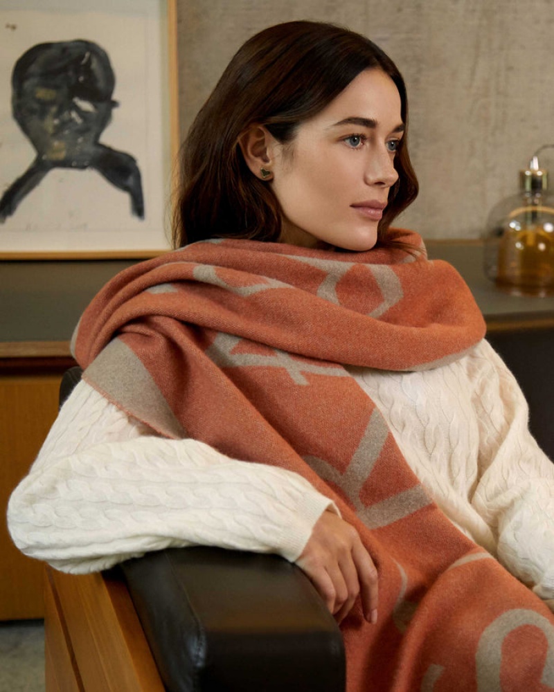 Orange Strathberry Cashmere Wool Logo Scarf | UK MOAR-56279