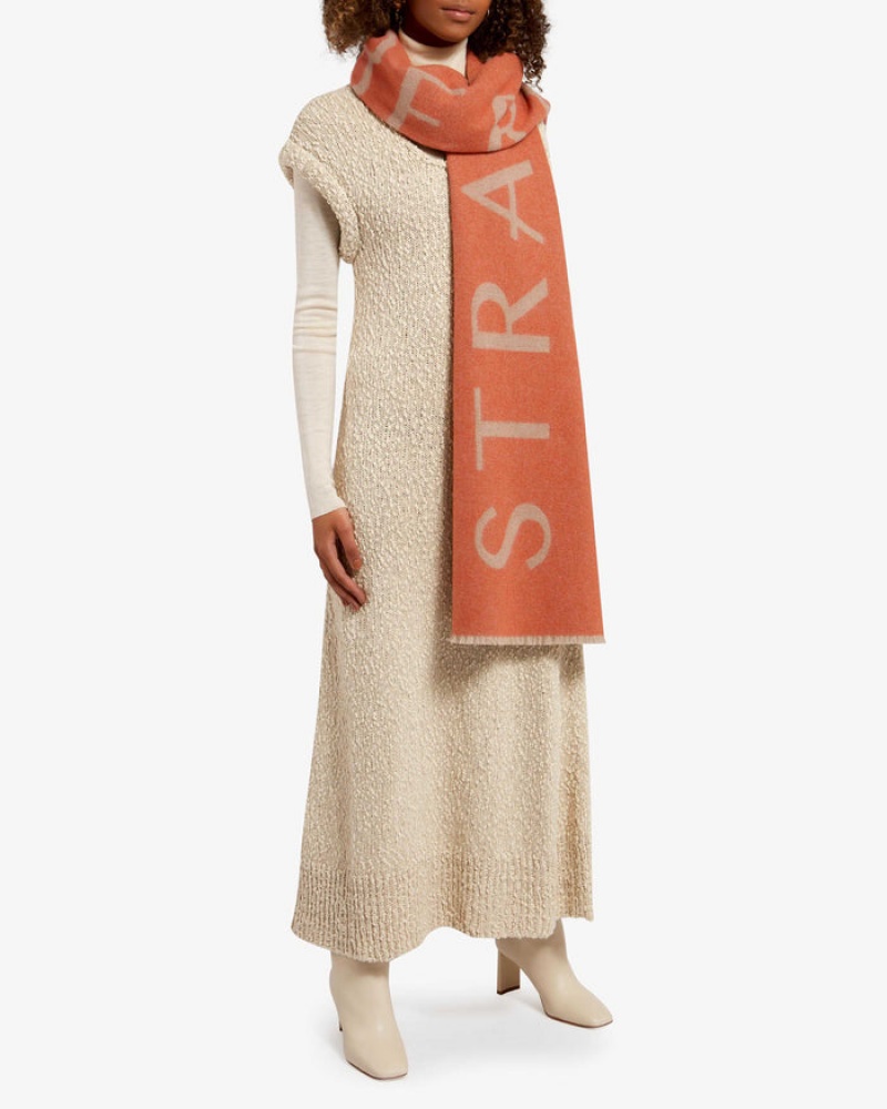 Orange Strathberry Cashmere Wool Logo Scarf | UK MOAR-56279