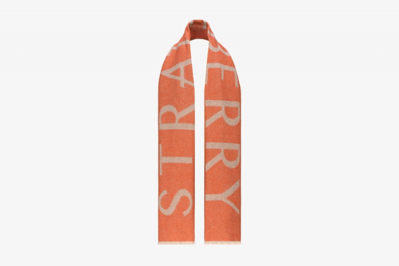 Orange Strathberry Cashmere Wool Logo Scarf | UK MOAR-56279