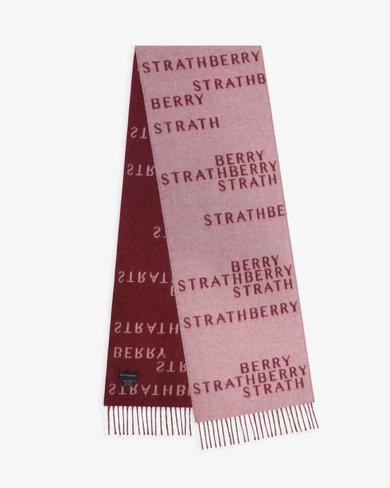 Pink Strathberry Cashmere Wool All Over Logo Scarf | UK NSMF-71369