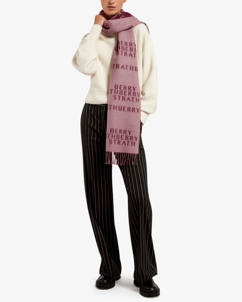 Pink Strathberry Cashmere Wool All Over Logo Scarf | UK NSMF-71369