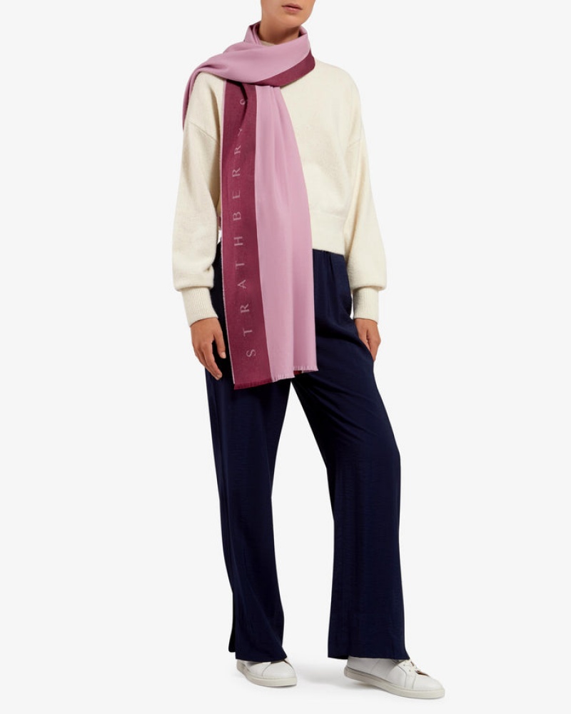 Pink Strathberry Wool/Silk Logo Scarf | UK BWJQ-34859