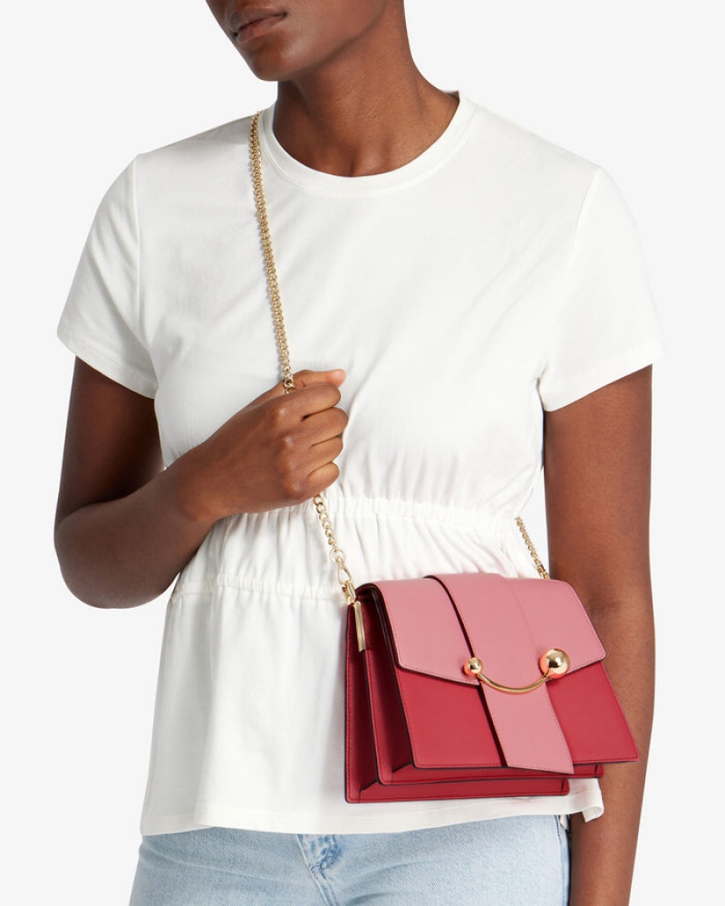 Red Pink Strathberry Box Crescent Crossbody Bag | UK RDSU-23549