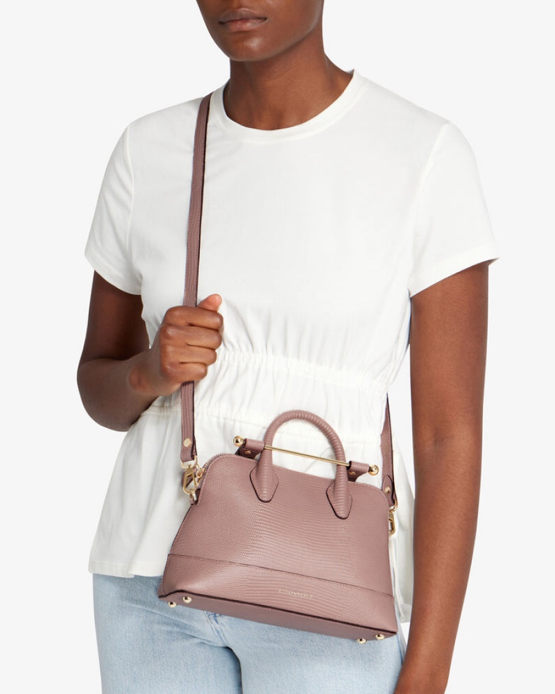 Rose Strathberry Dome Mini Lizard-Embossed Leather Top Handle Bag | UK CWTO-29610